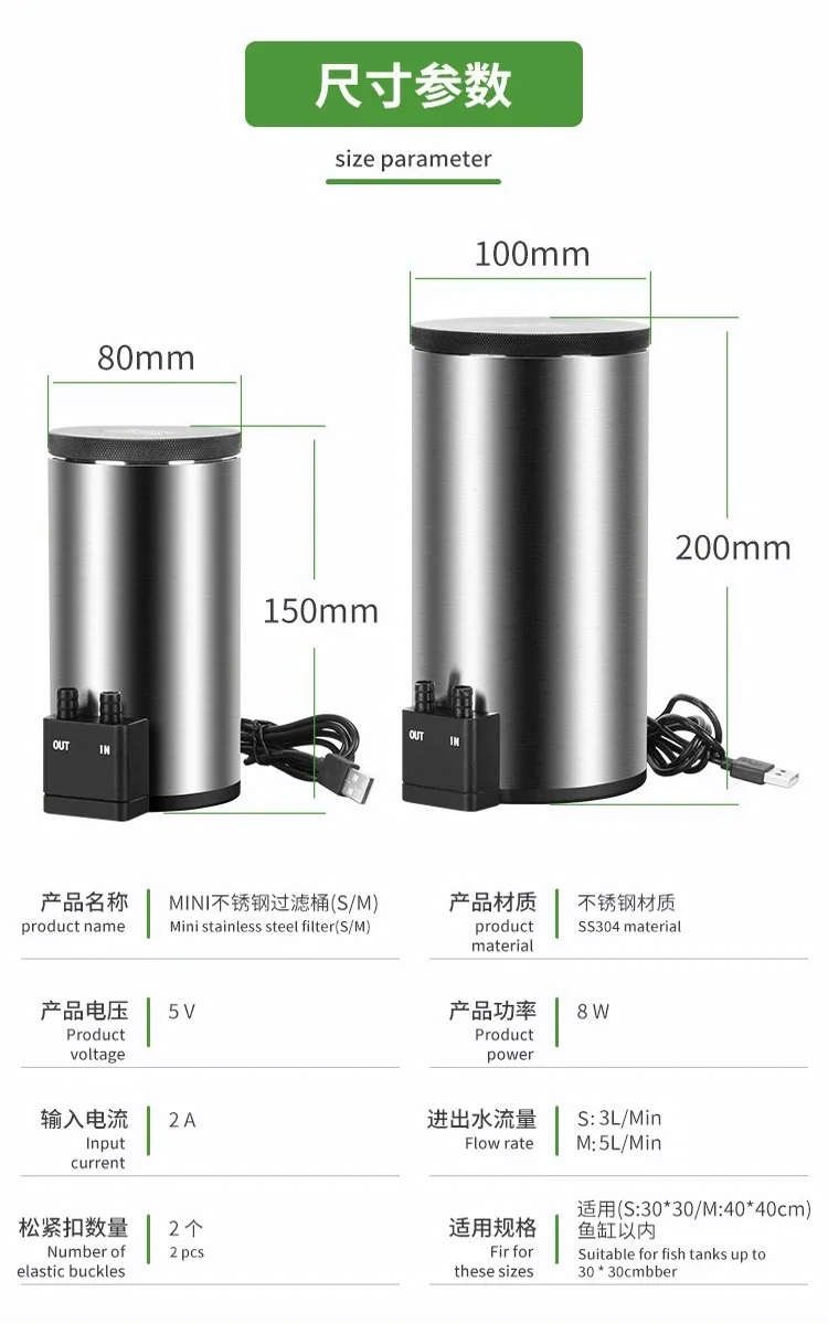 Planted Aquarium Accessories - Geräuscharmer Desktop-Aquariumfilter mit eingebauter Wasserpumpe, USB-betrieben,