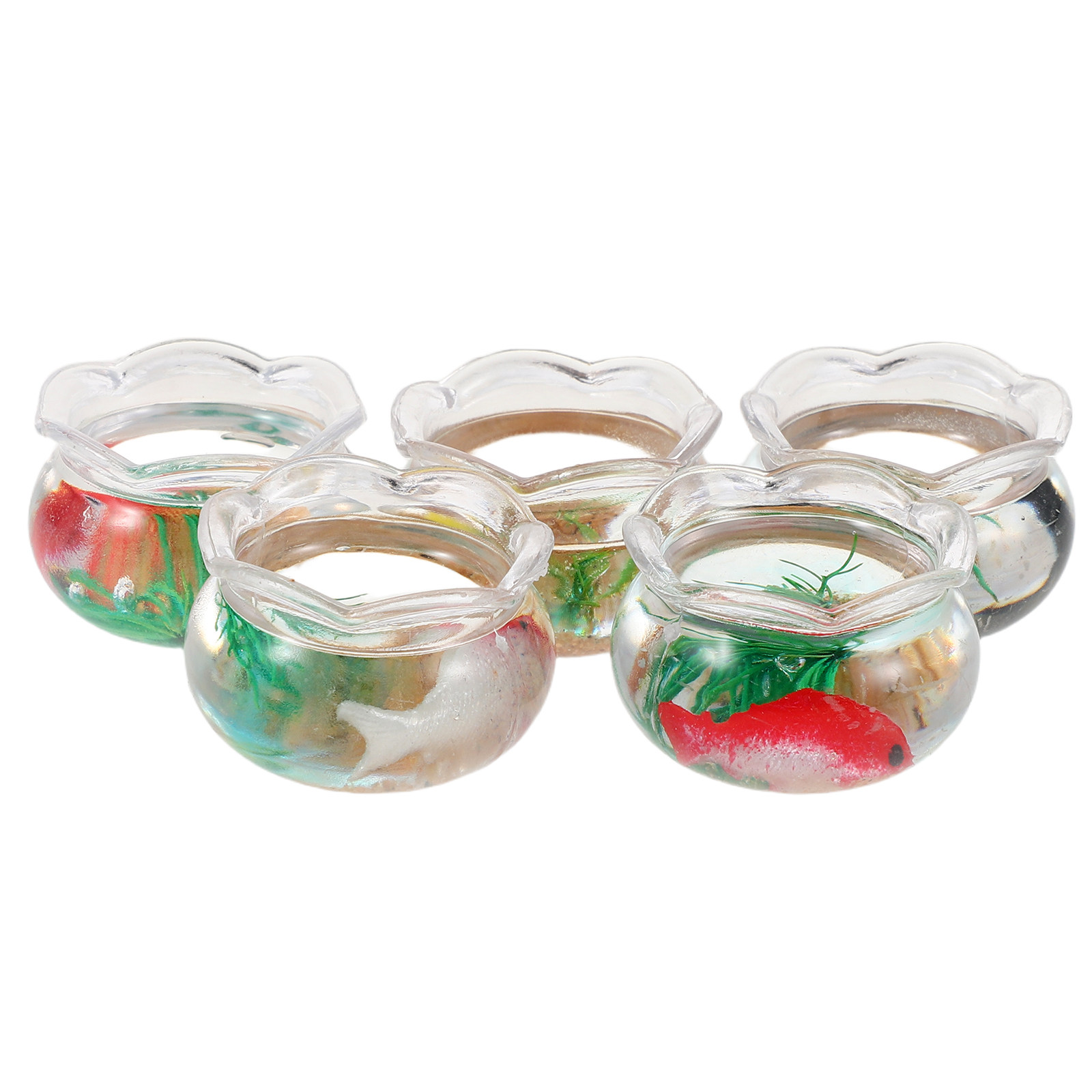 Planted Aquarium With Fish - 5 Stück Mini-Aquarium mit realistischen Koi-Fischen,